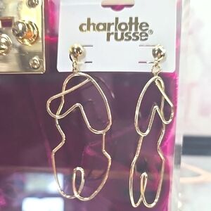 Charlotte Russe Abstract Gold Female Body Line Art Statement Earrings - New